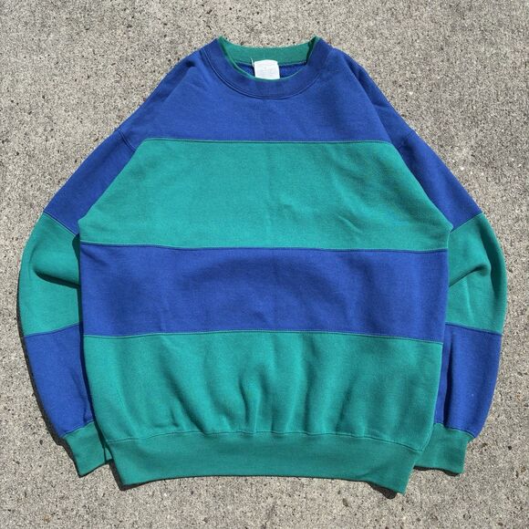 Other - Cheetah VTG 90s Sweatshirt Sweater Green Black Colorblock Stripe Pullover Mens L